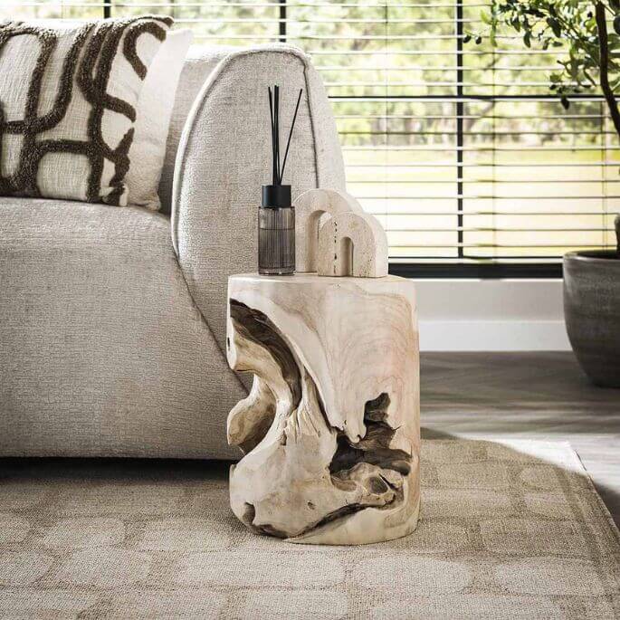 Table d'appoint Ø 30 cm en teck blanc massif